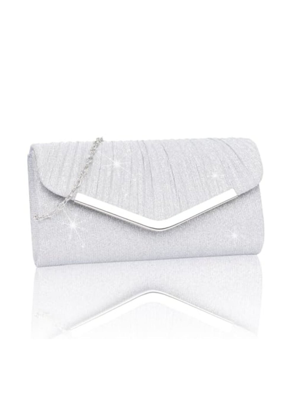 Glitter Pleated Evening Clutch with Chain, Formal Envelope Clutch